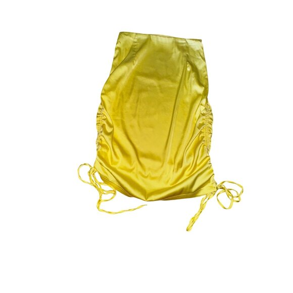 Yellow Satin Tie Bandeau & Ruched Mini Skirt Set XL Fashion Nova Sexy Pinup Club - Picture 5 of 11